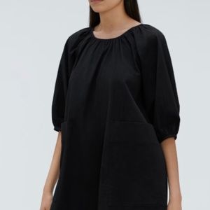 Everlane Seersucker Puff Sleeve Dress black large